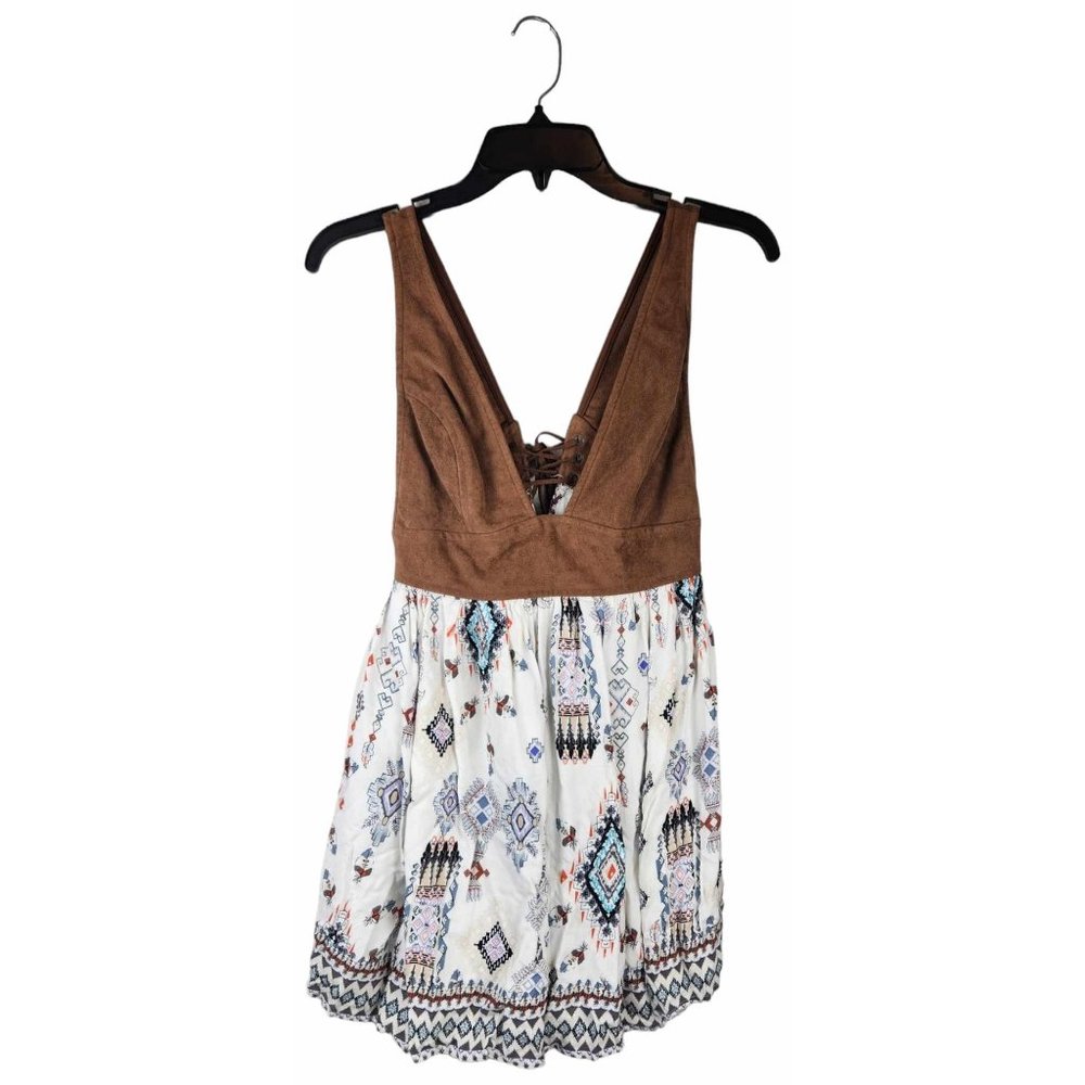 Selfie Leslie sz Small Junior's Women's Mini Boho Flowy Western Suede Top Dress